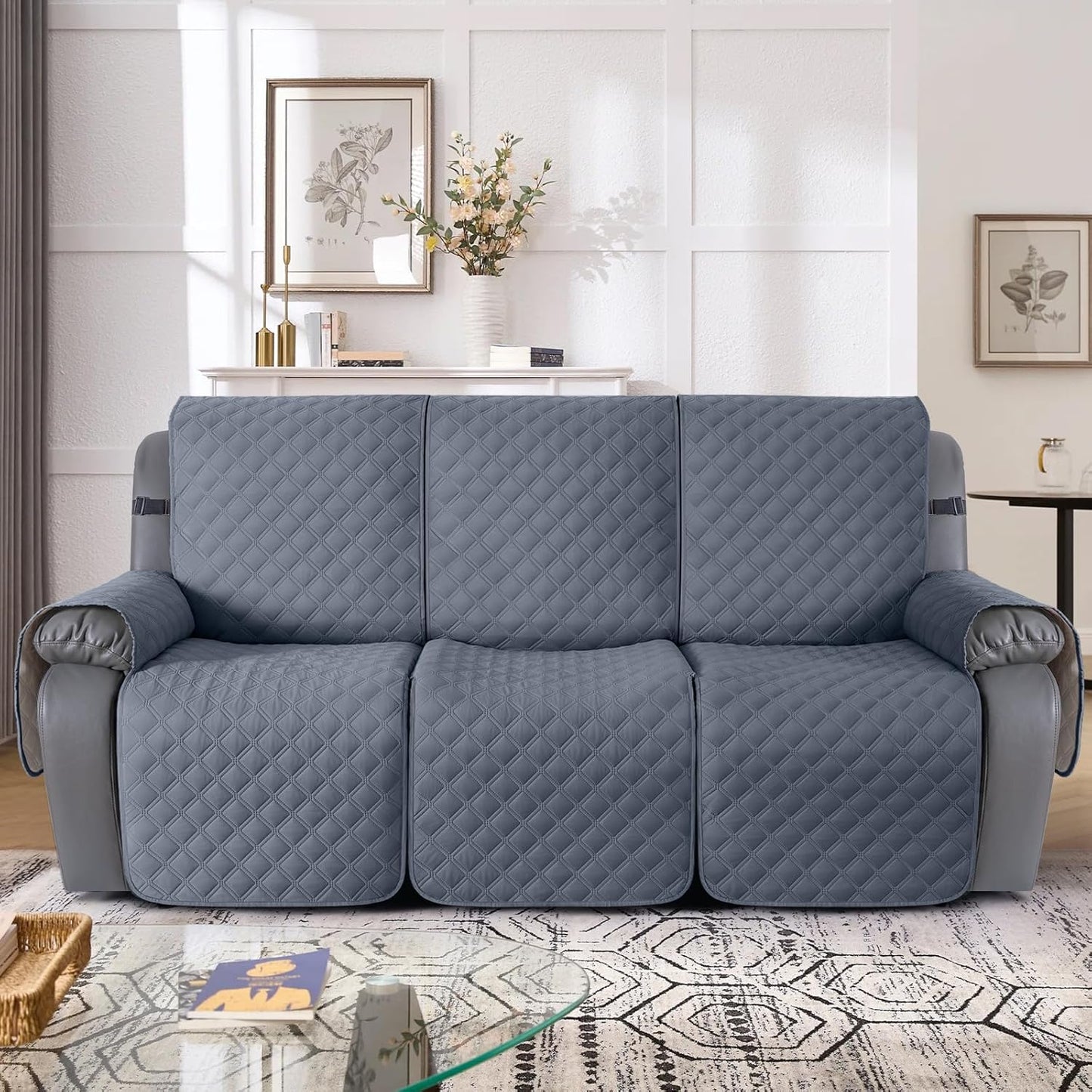TAOCOCO 100% Waterproof 3-Seater 1-Piece Recliner Couch Cover For Home Decor in BLUISGREY