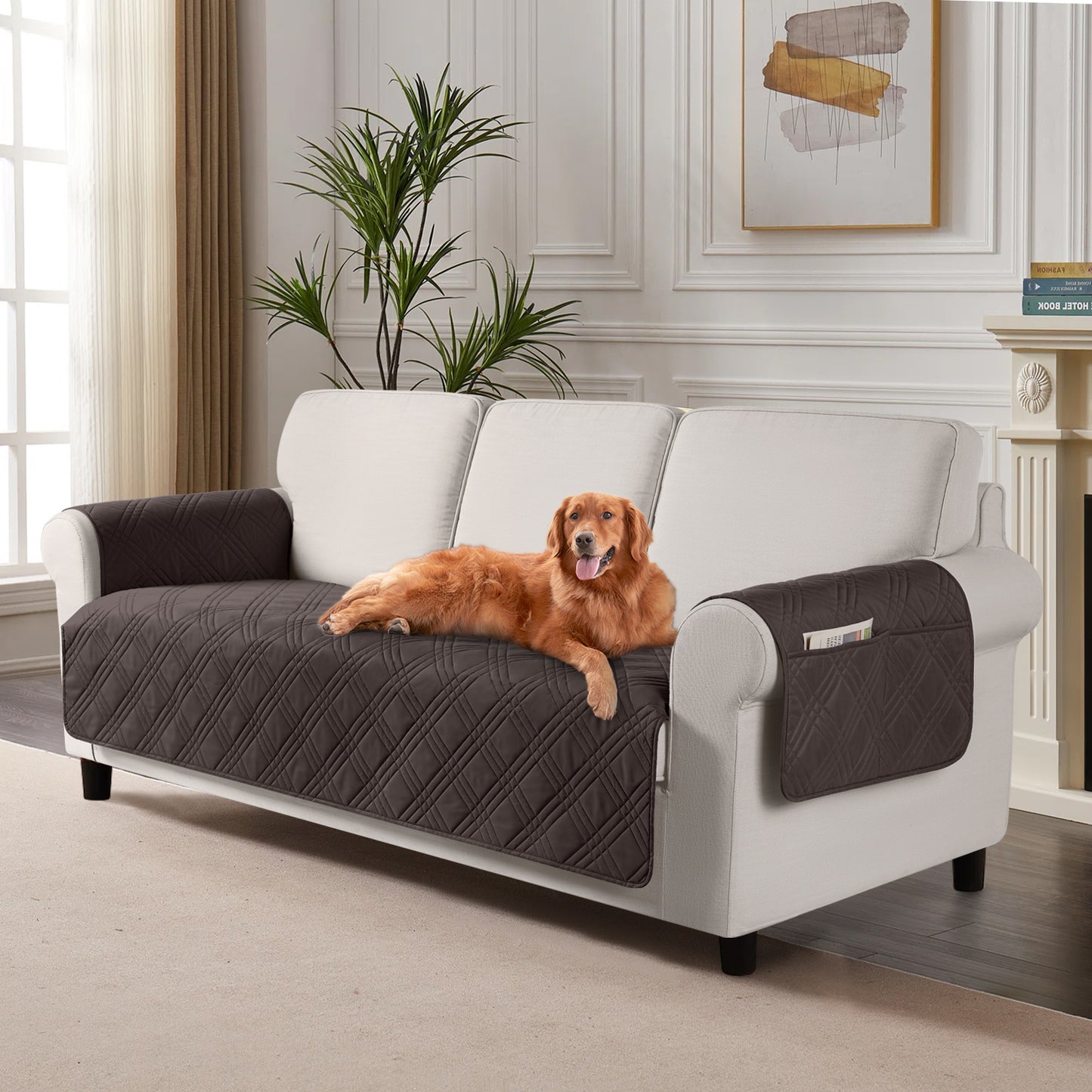 TAOCOCO 100% Waterproof 3-Seater Pet Couch Cover 72.4 Inch in Chocolate – Non-Slip, Pet Friendly