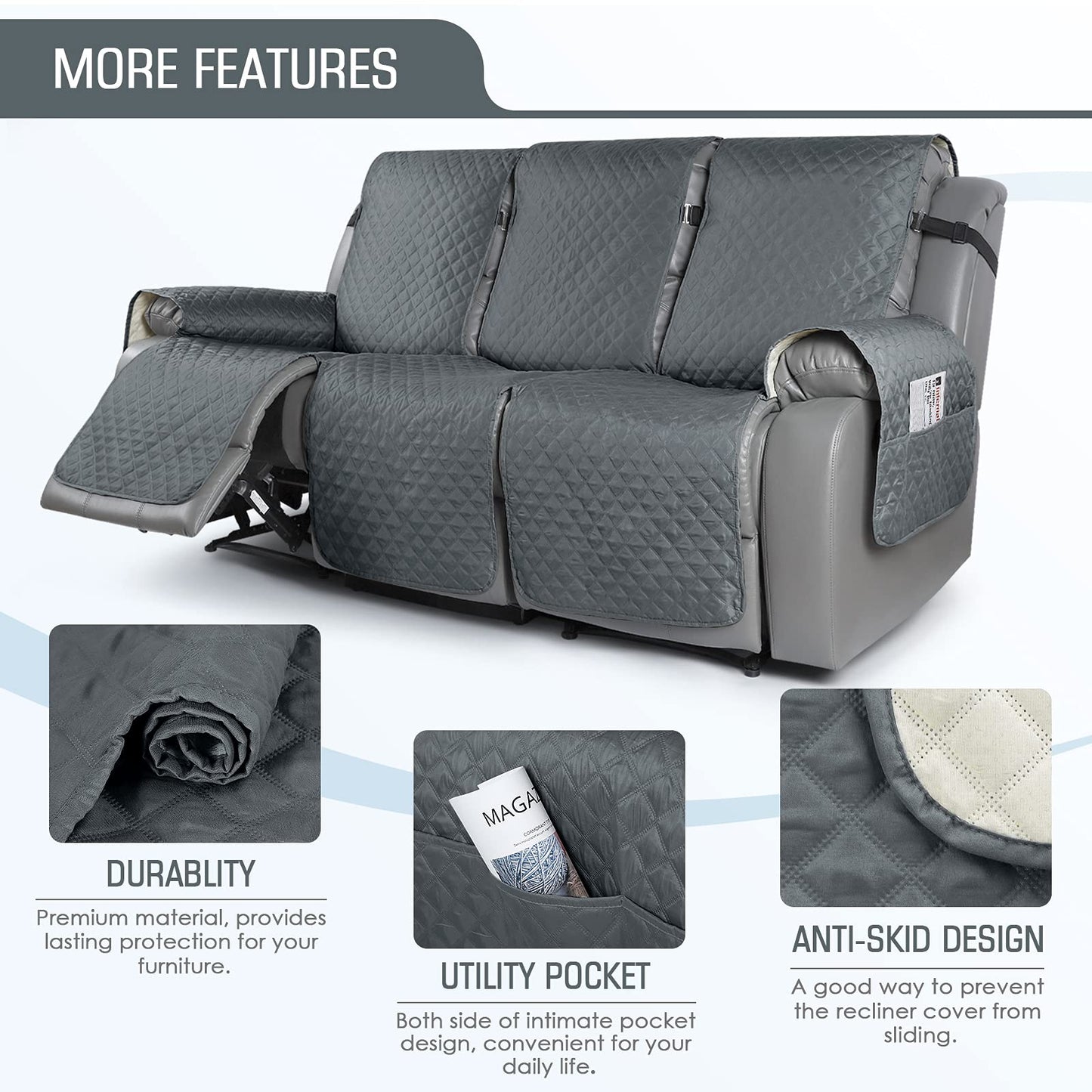 Recliner Sofa Slipcover Couch Covers for 3 Cushion Couch - TAOCOCO