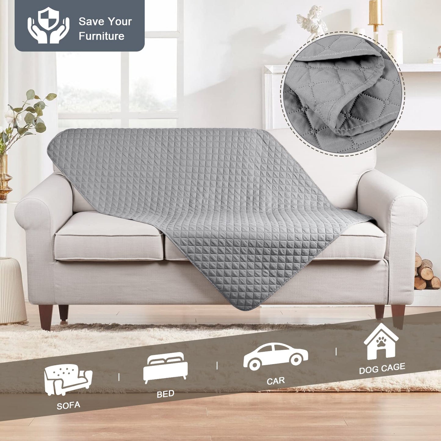 Sofa Cushion Cover Reversible Dog Bed Cover Water Resistant Pet Blanket (42x68 Inches) - TAOCOCO