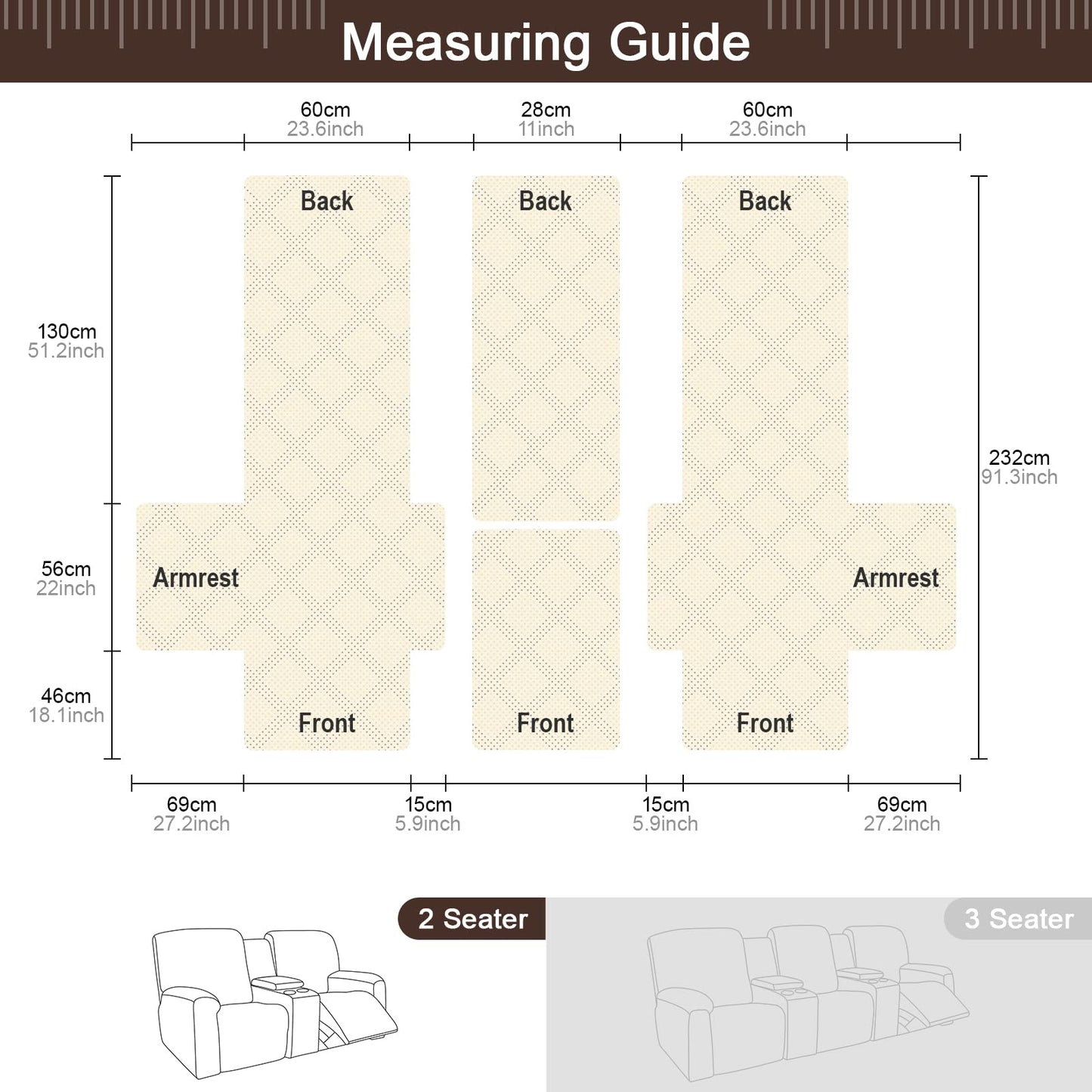 Loveseat Recliner Cover with Center Console (2 Seater) - TAOCOCO