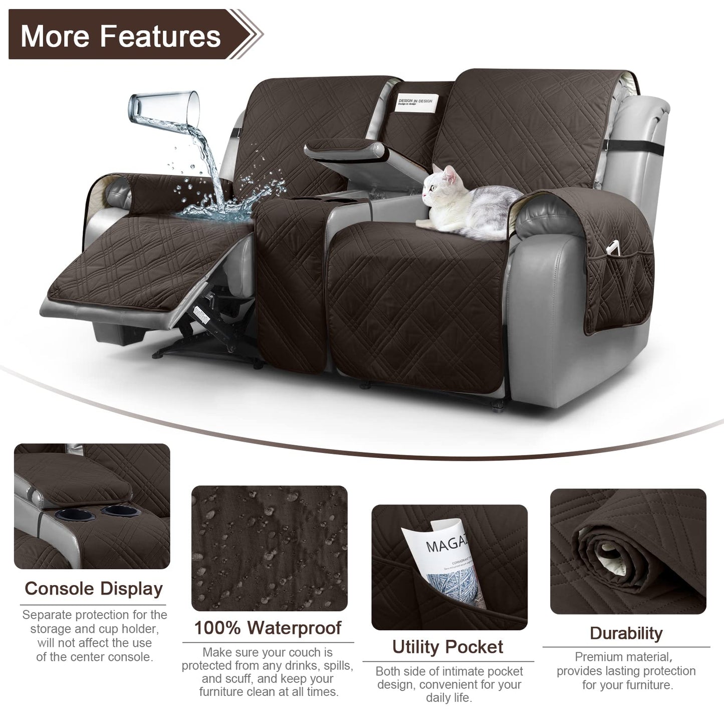 Loveseat Recliner Cover with Center Console (2 Seater) - TAOCOCO