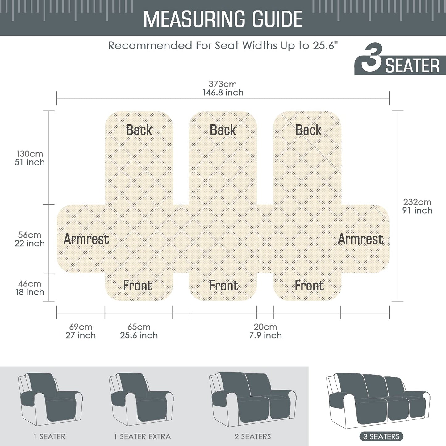 Recliner Sofa Slipcover Couch Covers for 3 Cushion Couch - TAOCOCO