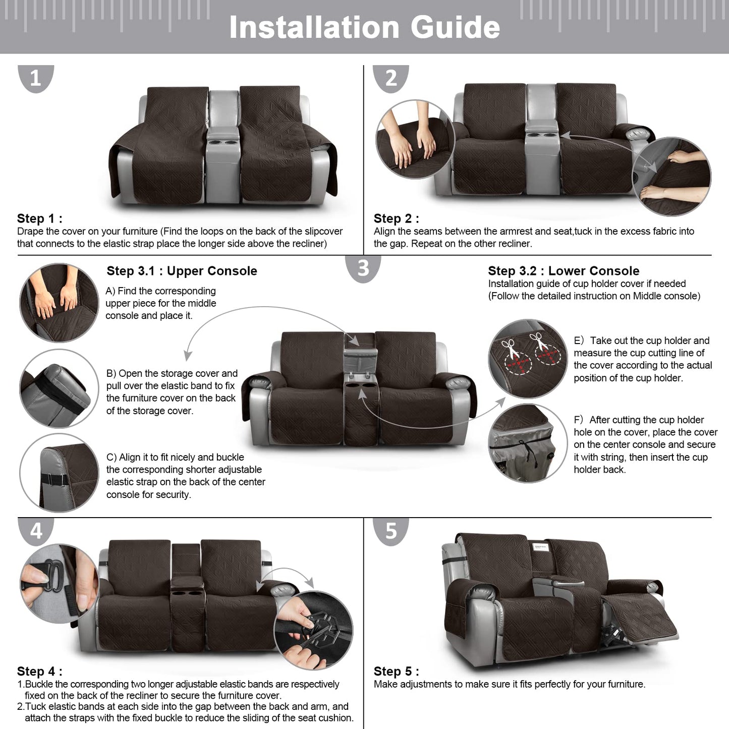 Loveseat Recliner Cover with Center Console (2 Seater) - TAOCOCO