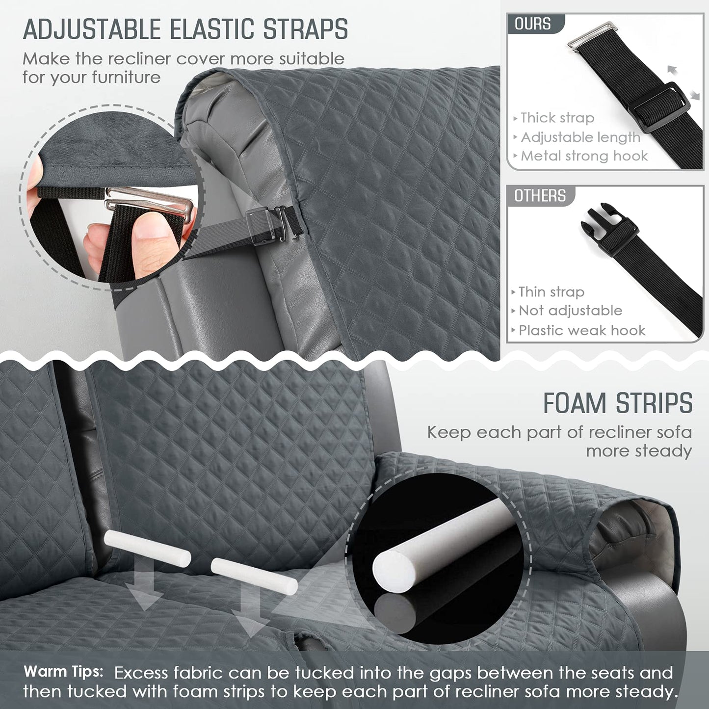 Recliner Sofa Slipcover Couch Covers for 3 Cushion Couch - TAOCOCO