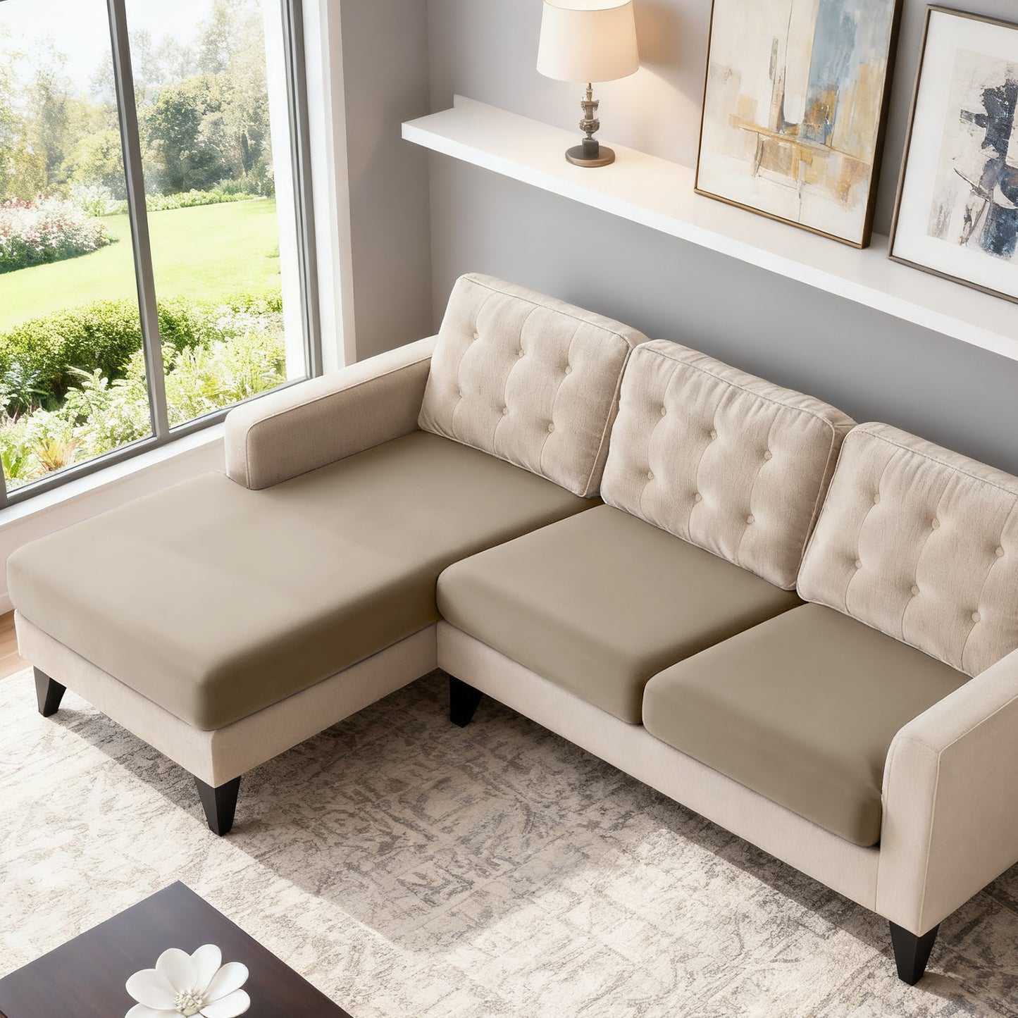 TAOCOCO 3-Piece L Shape Sectional Sofa Covers —2 Seater + 1 Chaise Cushion Covers