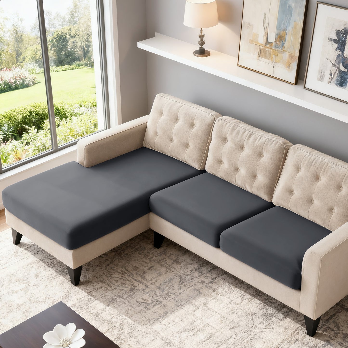 TAOCOCO 3-Piece L Shape Sectional Sofa Covers —2 Seater + 1 Chaise Cushion Covers