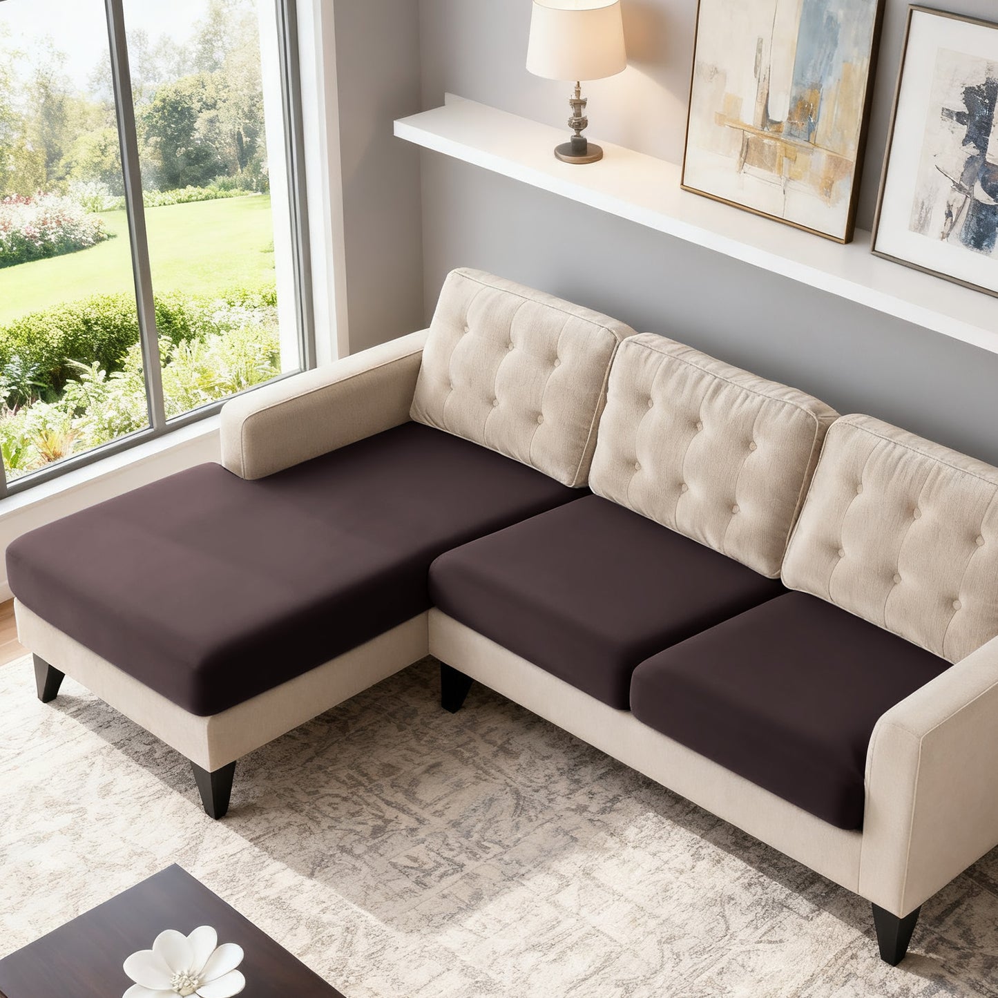 TAOCOCO 3-Piece L Shape Sectional Sofa Covers —2 Seater + 1 Chaise Cushion Covers