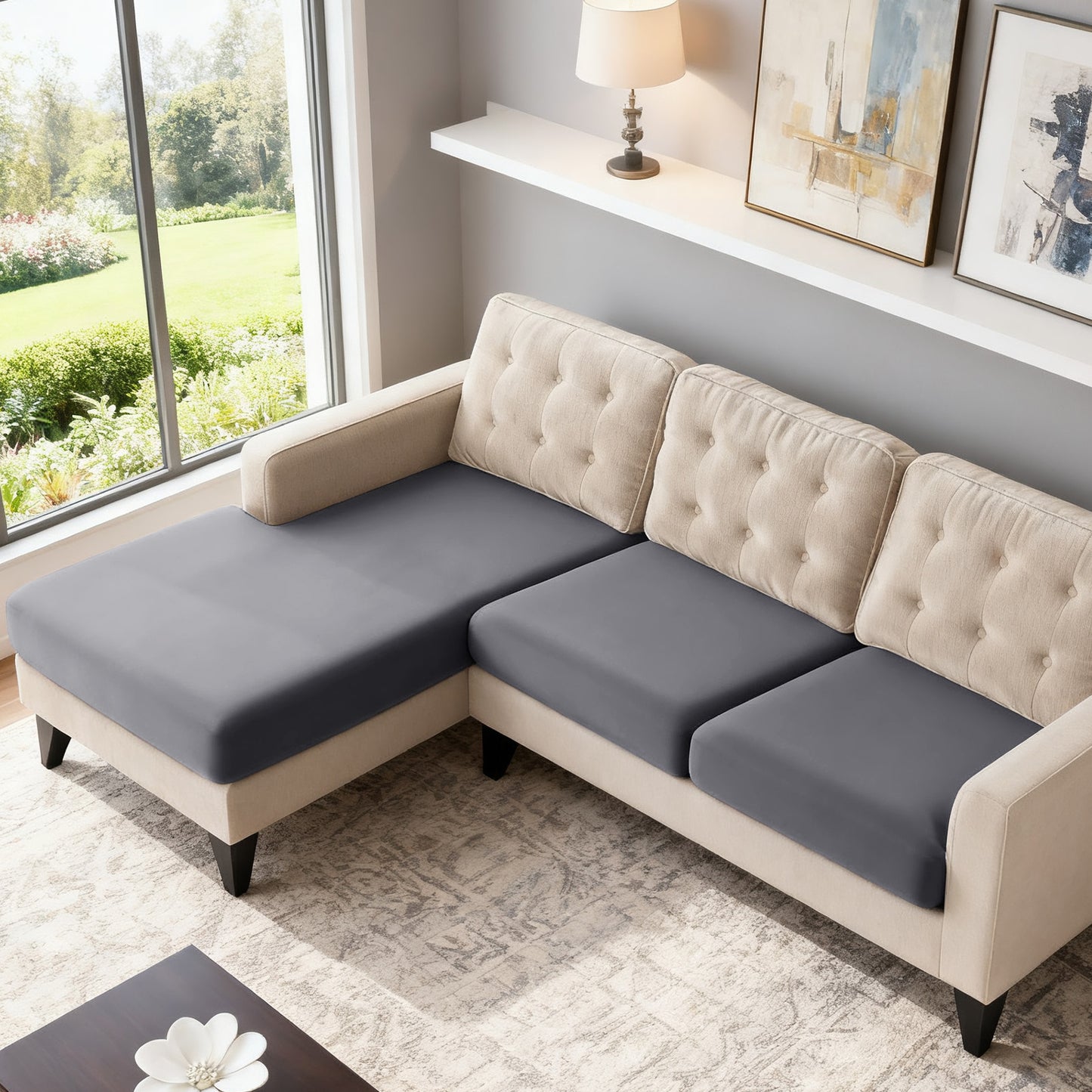 TAOCOCO 3-Piece L Shape Sectional Sofa Covers —2 Seater + 1 Chaise Cushion Covers