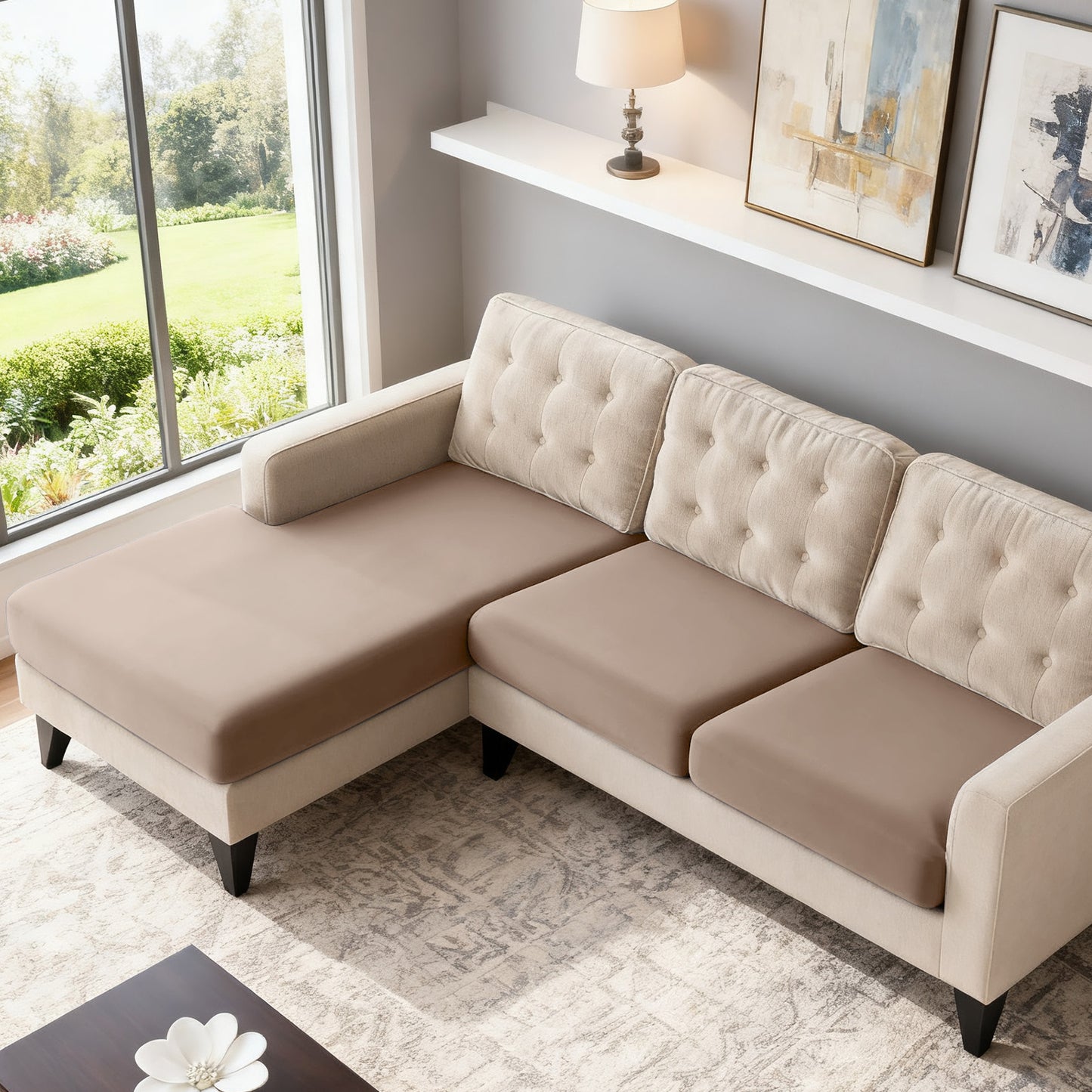 TAOCOCO 3-Piece L Shape Sectional Sofa Covers —2 Seater + 1 Chaise Cushion Covers