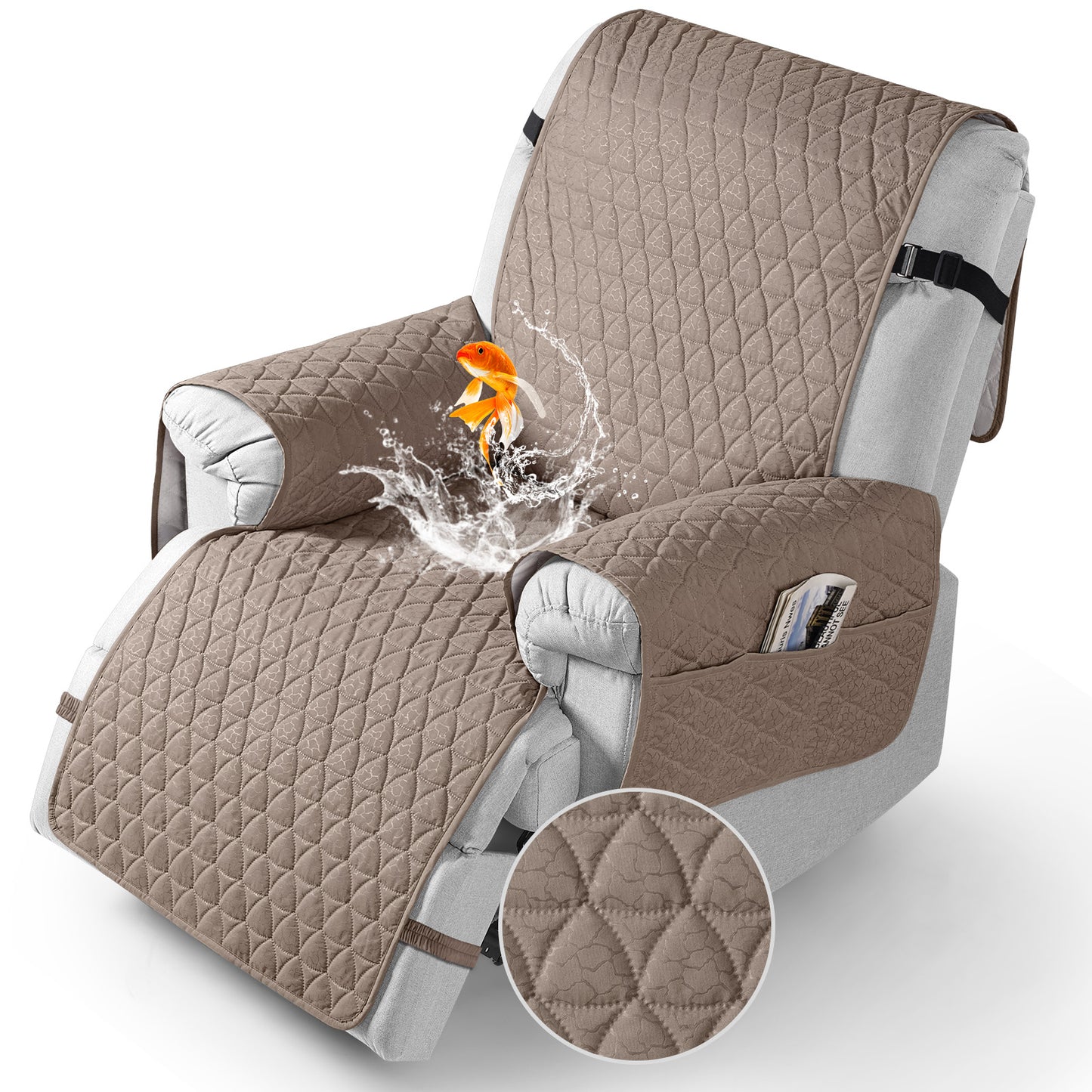 TAOCOCO Non Slip Solid Recliner Chair Covers with Pockets