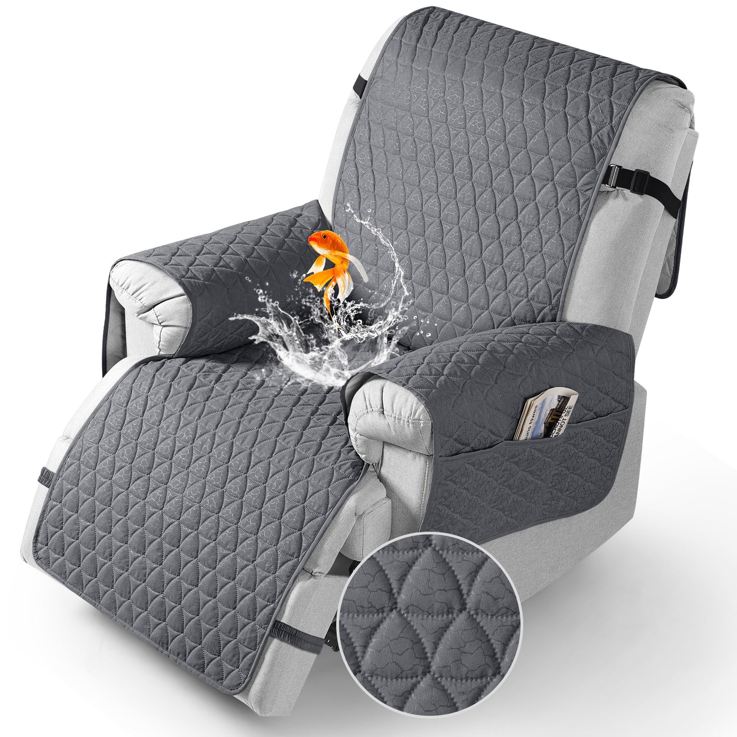 TAOCOCO Non Slip Solid Recliner Chair Covers with Pockets