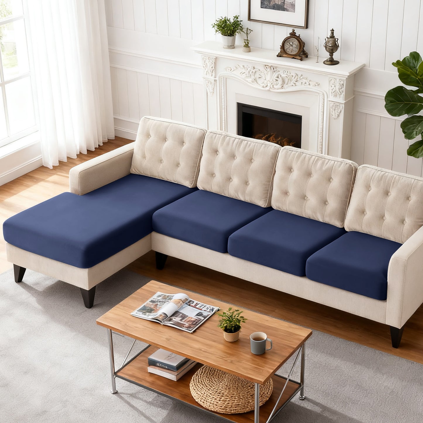 TAOCOCO 3-Piece L Shape Sectional Sofa Covers —3 Seater + 1 Chaise Cushion Covers
