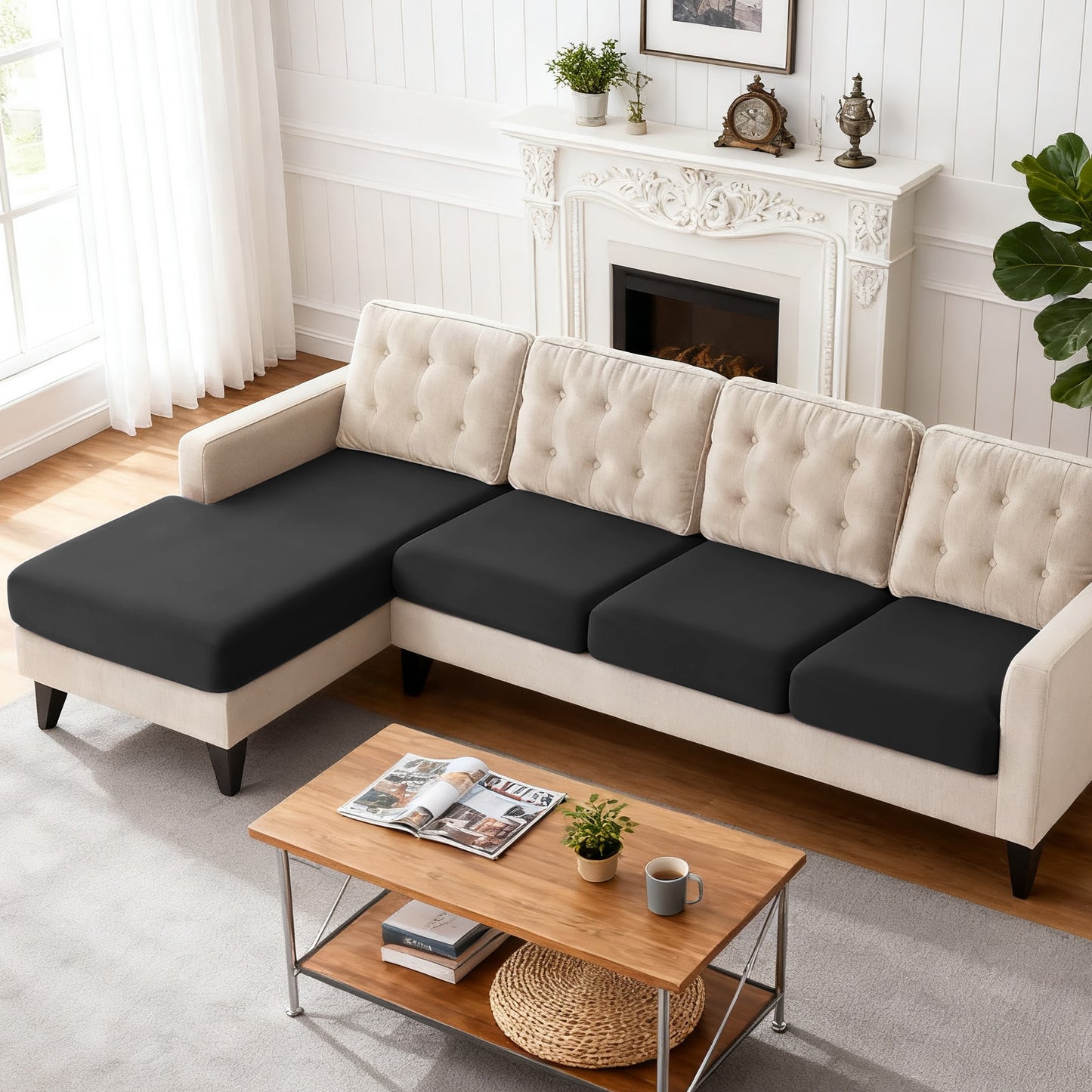 TAOCOCO 3-Piece L Shape Sectional Sofa Covers —3 Seater + 1 Chaise Cushion Covers