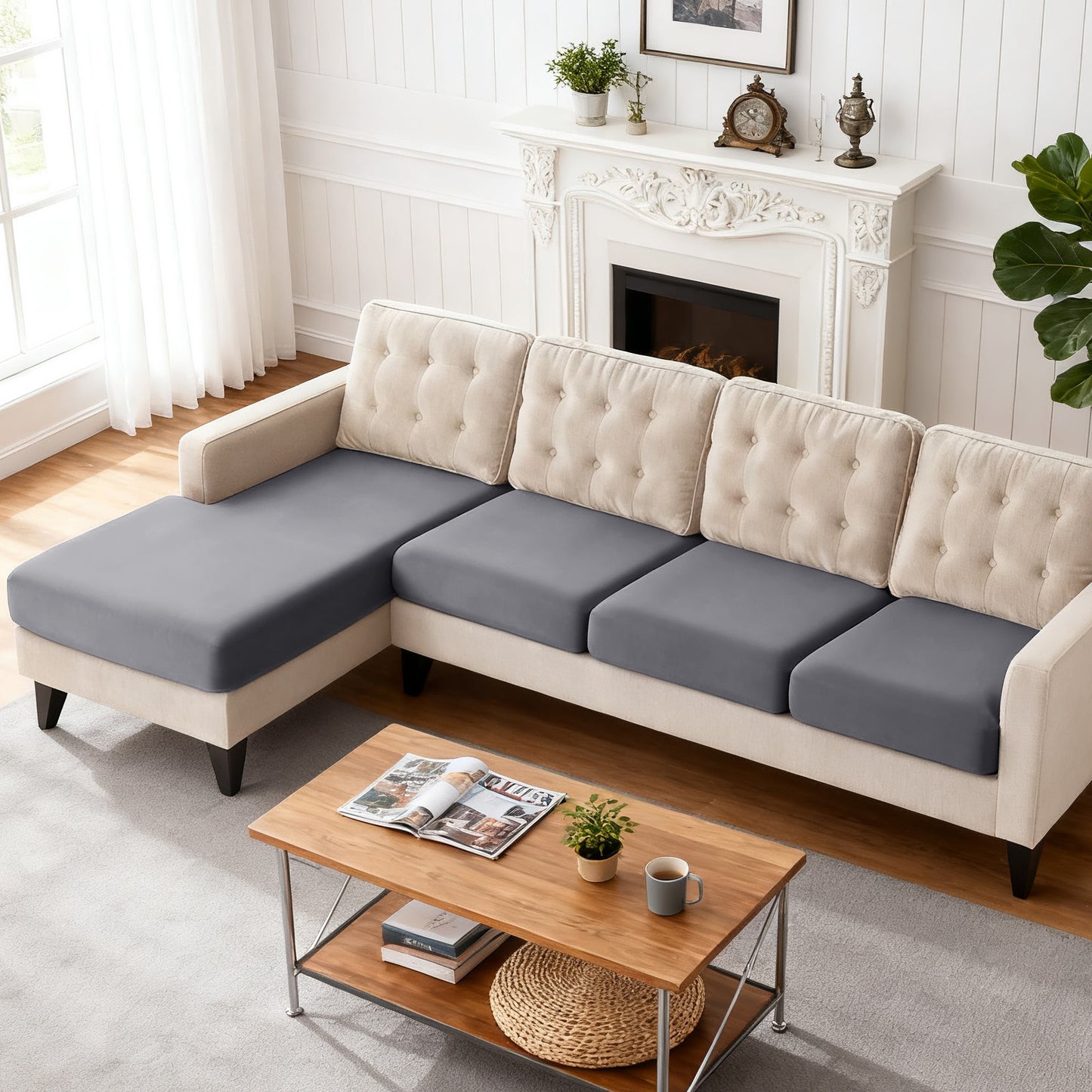 TAOCOCO 3-Piece L Shape Sectional Sofa Covers —3 Seater + 1 Chaise Cushion Covers