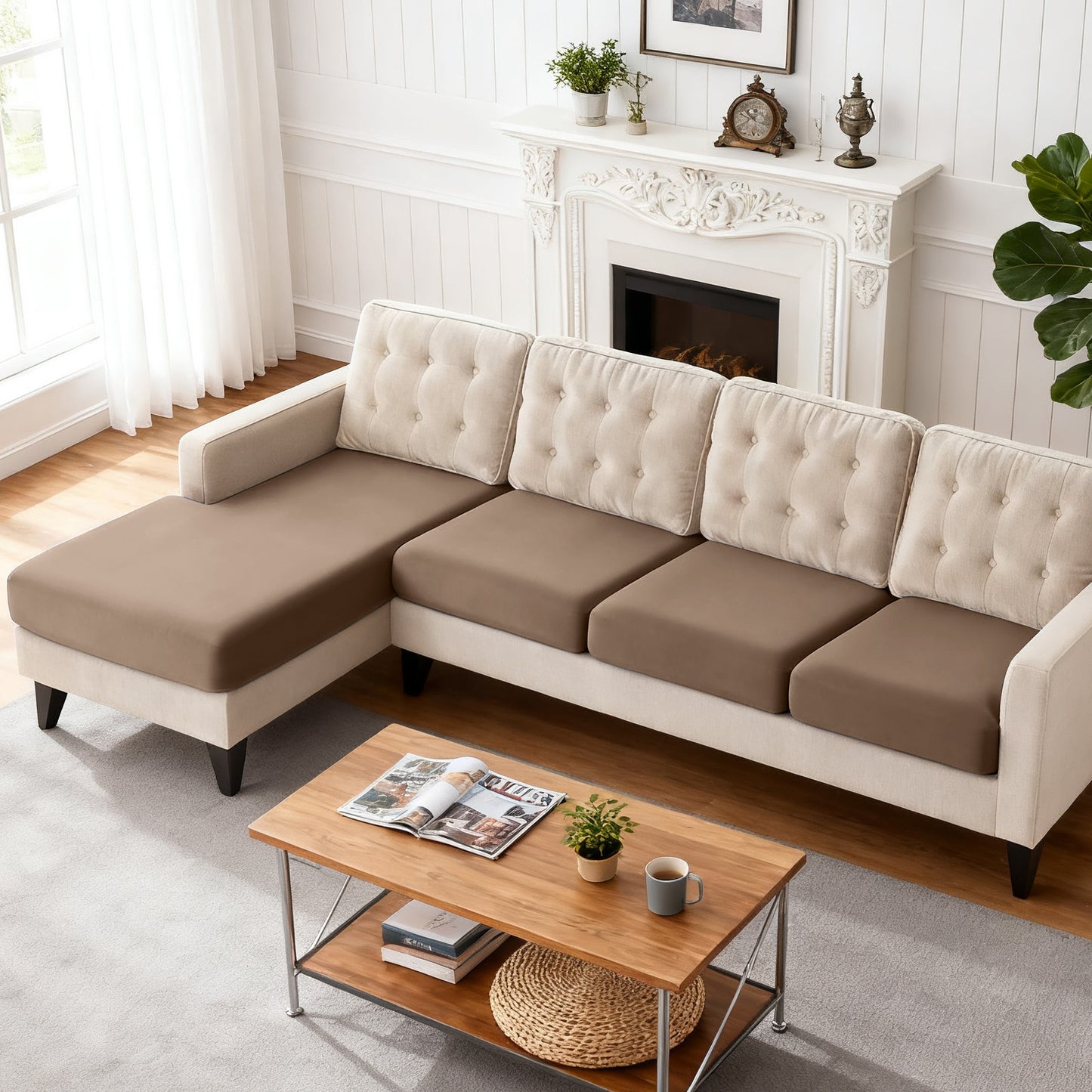 TAOCOCO 3-Piece L Shape Sectional Sofa Covers —3 Seater + 1 Chaise Cushion Covers