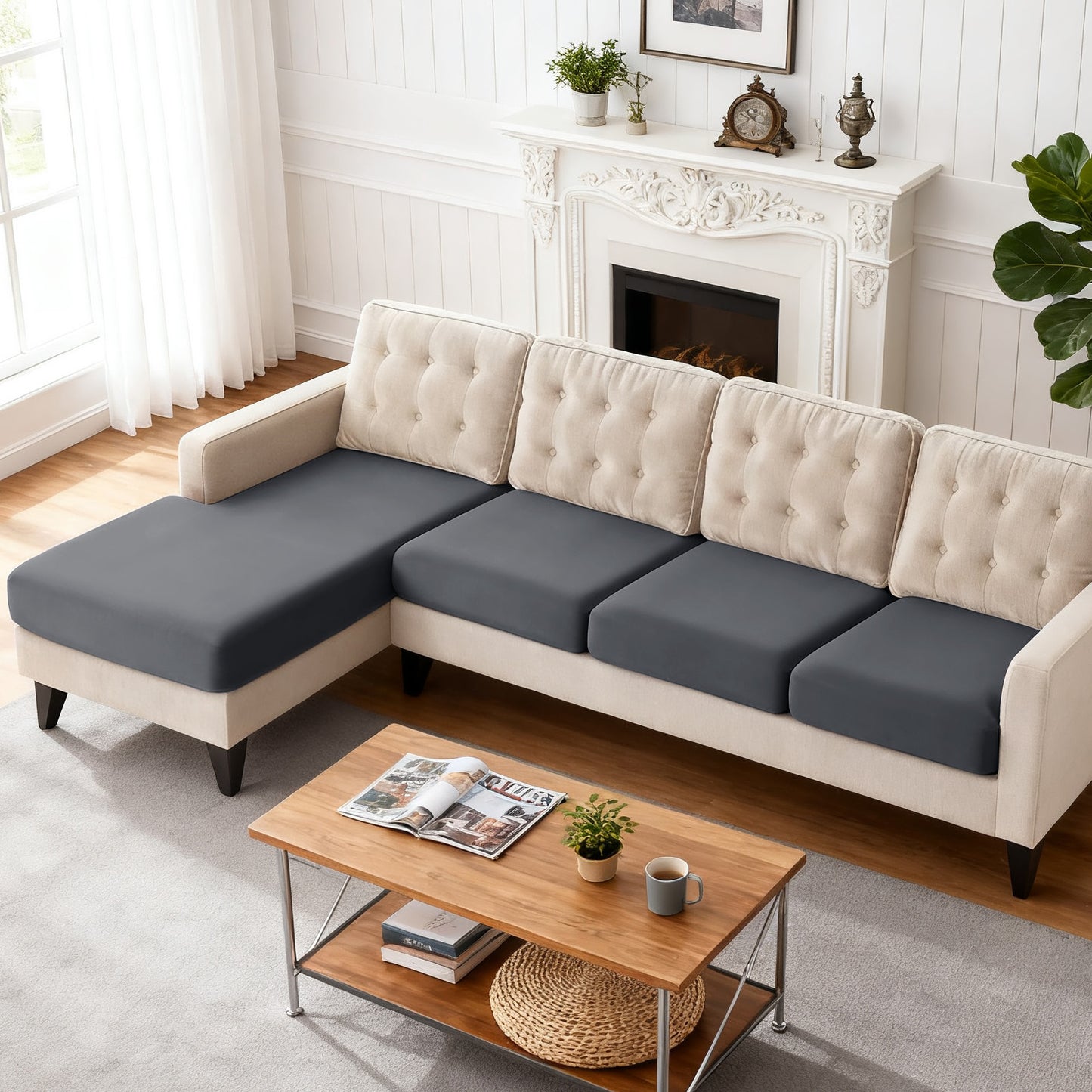 TAOCOCO 3-Piece L Shape Sectional Sofa Covers —3 Seater + 1 Chaise Cushion Covers
