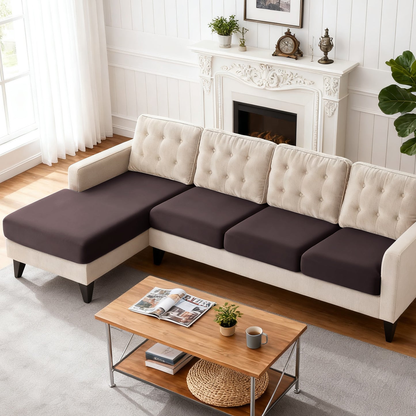 TAOCOCO 3-Piece L Shape Sectional Sofa Covers —3 Seater + 1 Chaise Cushion Covers