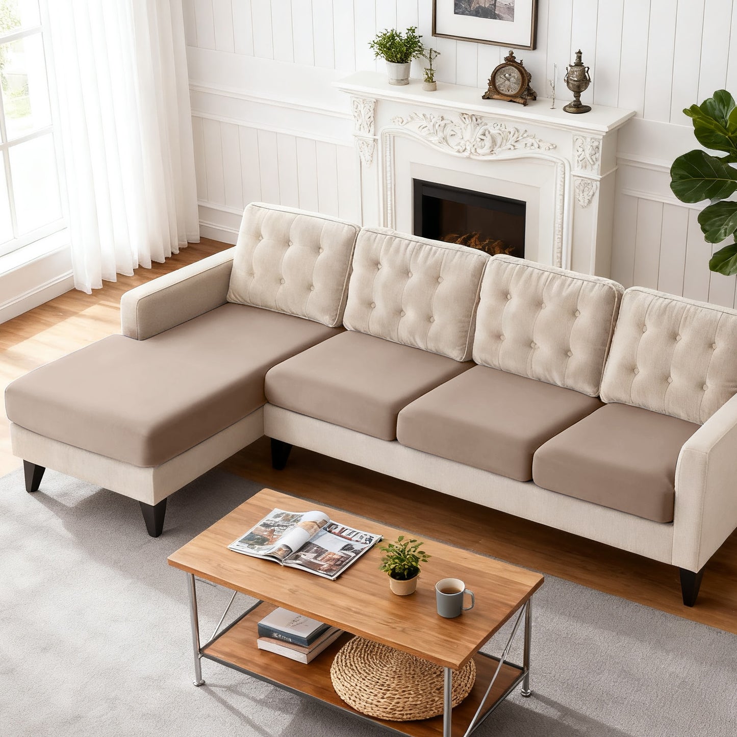 TAOCOCO 3-Piece L Shape Sectional Sofa Covers —3 Seater + 1 Chaise Cushion Covers