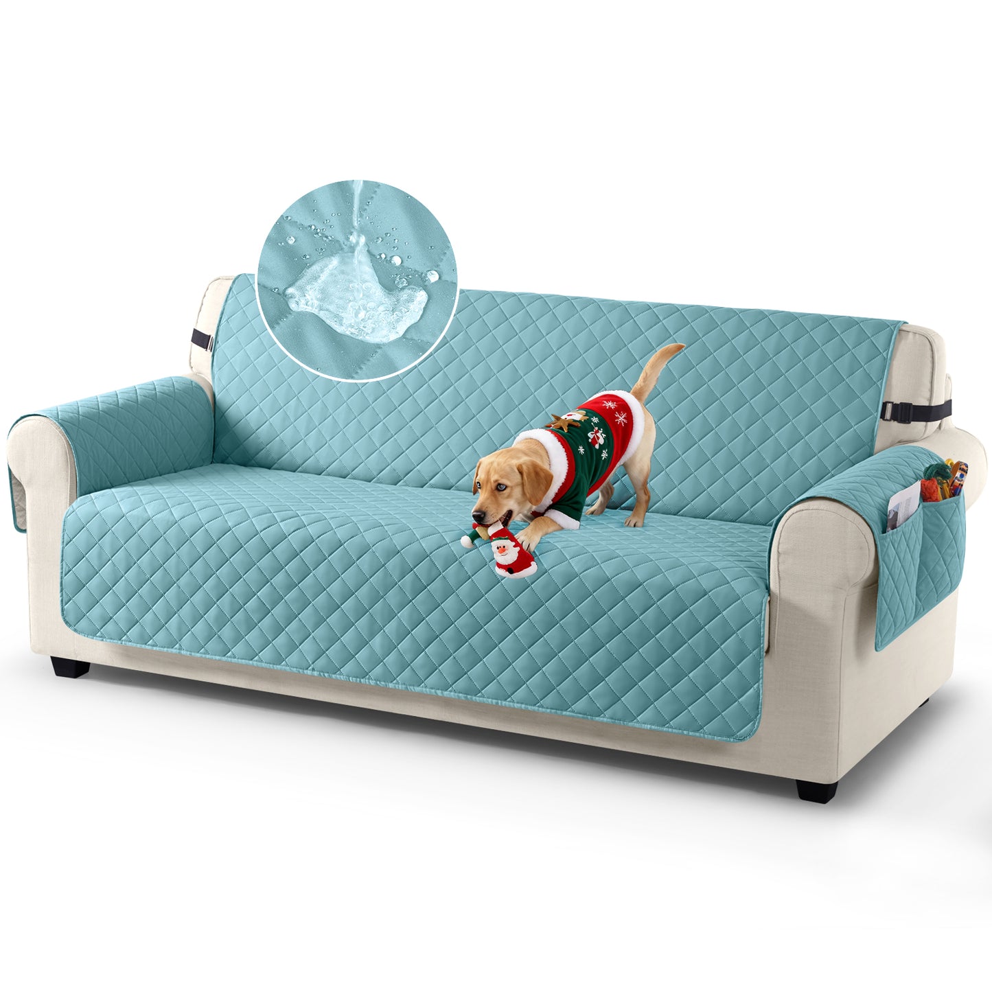 TAOCOCO Sofa Protector 100% Waterproof Sofa Covers 3 Seater,Sofa Slipcovers with Storage Pockets,Anti Slip Couch Covers(Sky Blue)