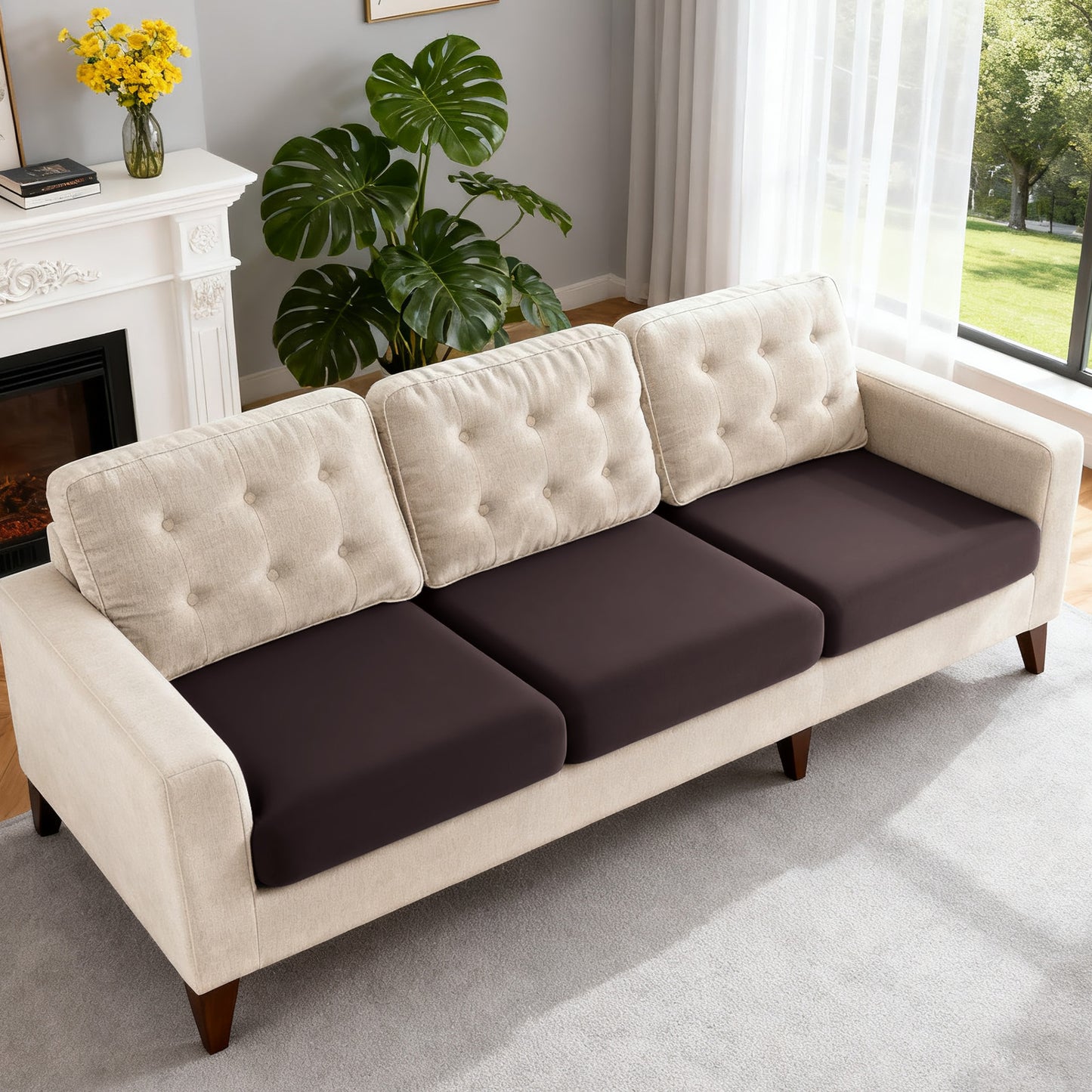TAOCOCO Couch Cushion Covers 3 Pieces Polyester Stretch Couch Covers for 3 Cushion Couch