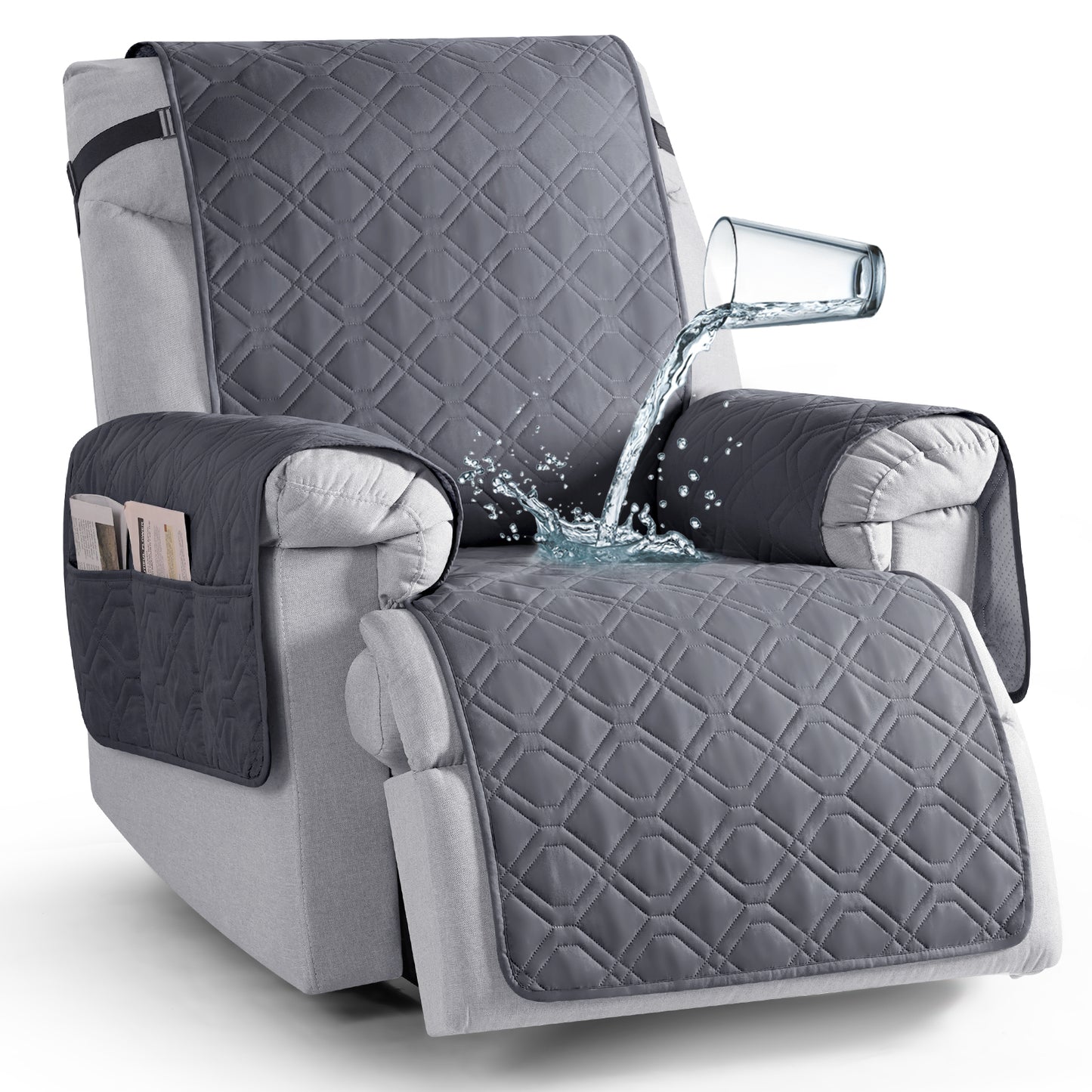 TAOCOCO 1 Seater Recliner Sofa Cover - Waterproof & Anti-Slip Armchair Slipcover - Reclining Chair Protector with Storage Pockets - Washable Furniture Cover for Dogs & Cats (Dark Grey,28“ Seat Width)