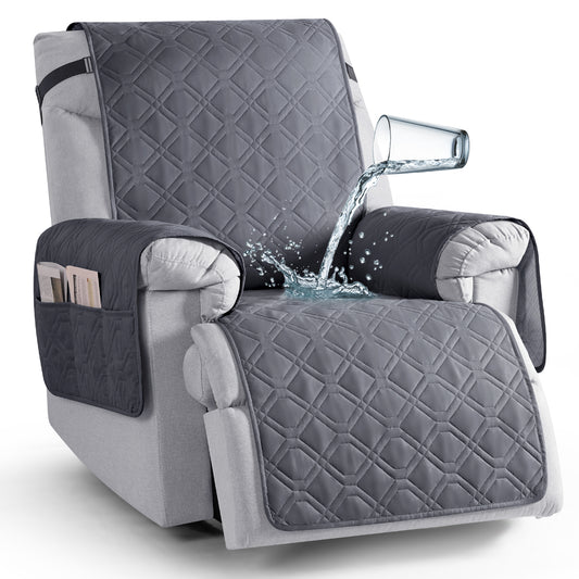 TAOCOCO 1 Seater Recliner Sofa Cover - Waterproof & Anti-Slip Armchair Slipcover - Reclining Chair Protector with Storage Pockets - Washable Furniture Cover for Dogs & Cats (Dark Grey,28“ Seat Width)