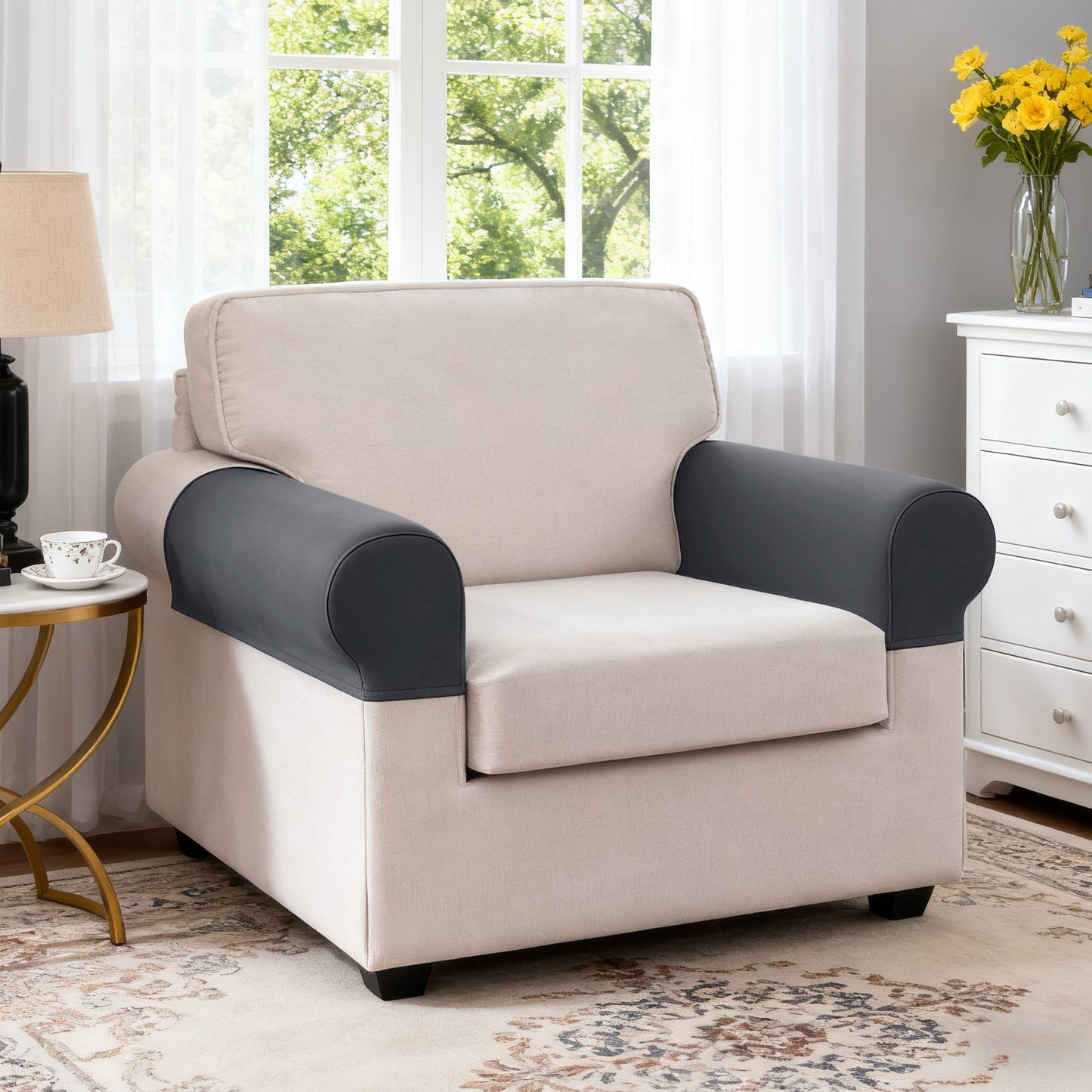 TAOCOCO Sofa Arm Covers 2 Pieces Stretch Armrest Cover for 3 Cushion Sofa Sectional L Shape Couch