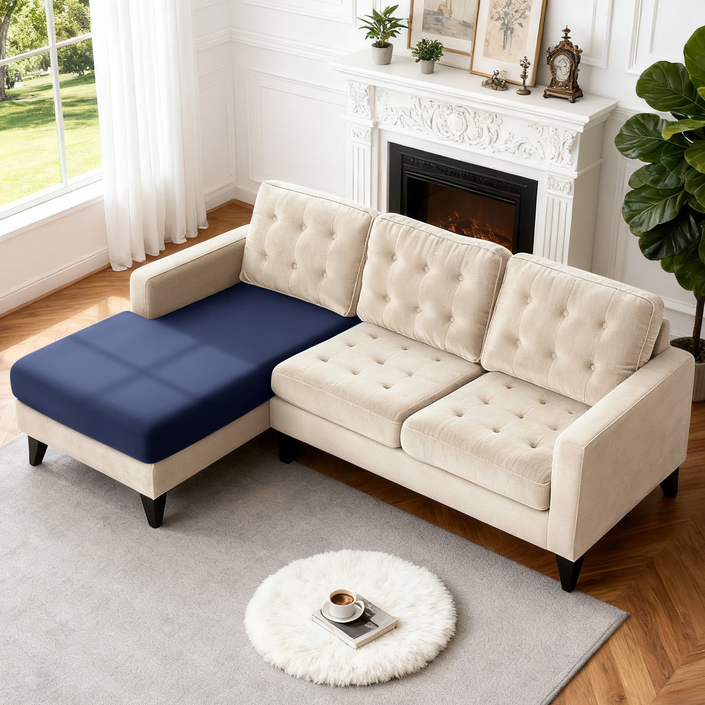 TAOCOCO 1 Piece Stretch Polyester Couch Cushion Covers for L-Shaped Sectional Chaise Sofa