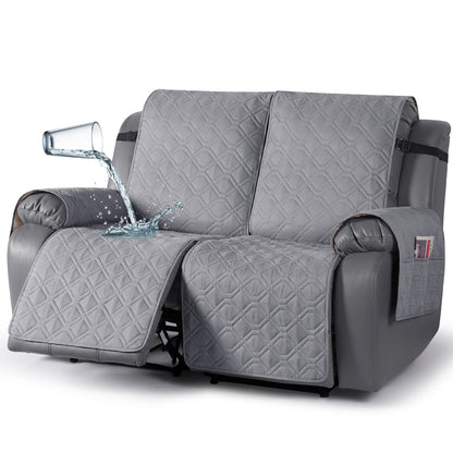 TAOCOCO 2 Seater Recliner Sofa Cover - Waterproof & Anti-Slip Armchair Slipcover - Reclining Chair Protector with Storage Pockets - Washable Furniture Cover for Dogs & Cats (Light Grey)