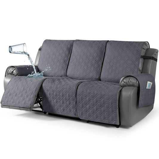 TAOCOCO 3 Seater Recliner Sofa Cover - Waterproof & Anti-Slip Armchair Slipcover - Reclining Chair Protector with Storage Pockets - Washable Furniture Cover for Dogs & Cats (Drak Grey)