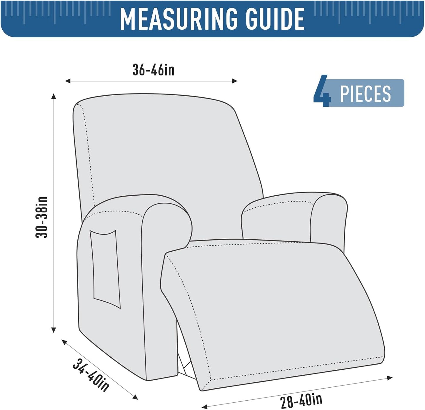 Stretch 3 Pieces Recliner Chair Covers - 1 Seater / 1 XL Seater / 2 Seater /2 XL Seater / 3 Seater