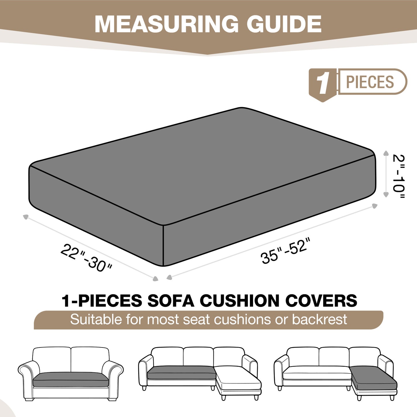 TAOCOCO 1 Piece Polyester Couch Cushion Covers for 1 /2/3 Seater Cushion Covers