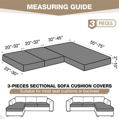 TAOCOCO 3-Piece L Shape Sectional Sofa Covers —2 Seater + 1 Chaise Cushion Covers