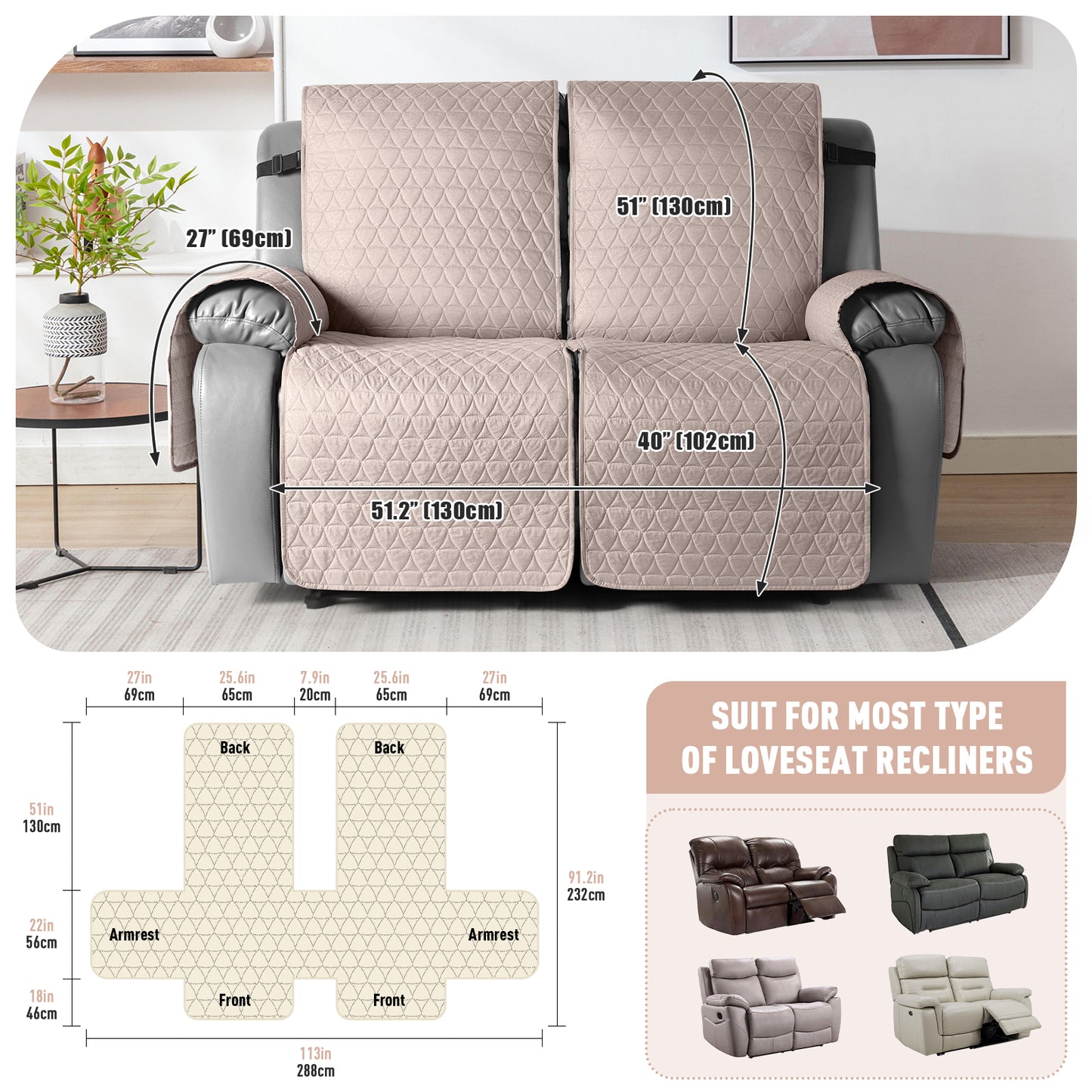 TAOCOCO 100% Waterproof Loveseat Recliner Covers