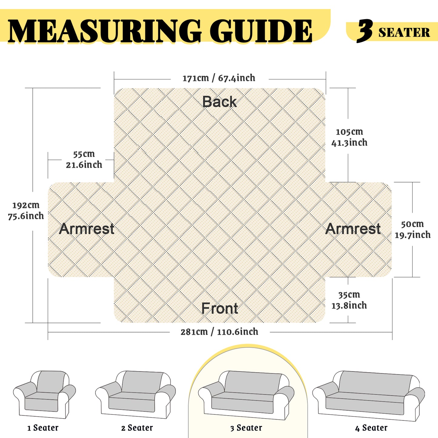 TAOCOCO Sofa Protector 100% Waterproof Sofa Covers 3 Seater,Sofa Slipcovers with Storage Pockets,Anti Slip Couch Covers(Sky Blue)