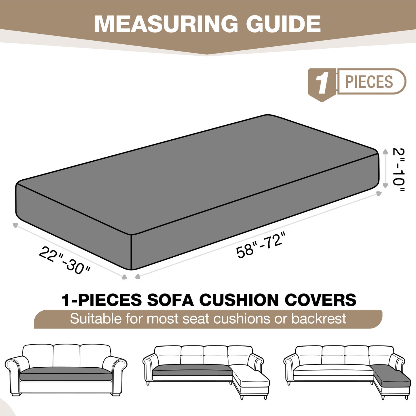 TAOCOCO 1 Piece Polyester Couch Cushion Covers for 1 /2/3 Seater Cushion Covers