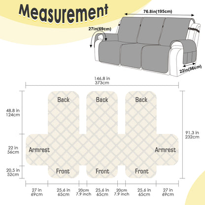 TAOCOCO 3 Seater Recliner Covers,Armchair Slipcovers,Waterproof Recliner Protector,Armchair Covers with Pockets,Anti Slip Reclining Sofa Covers,Arm Chair Covers for Pets/Dogs (Light Grey)
