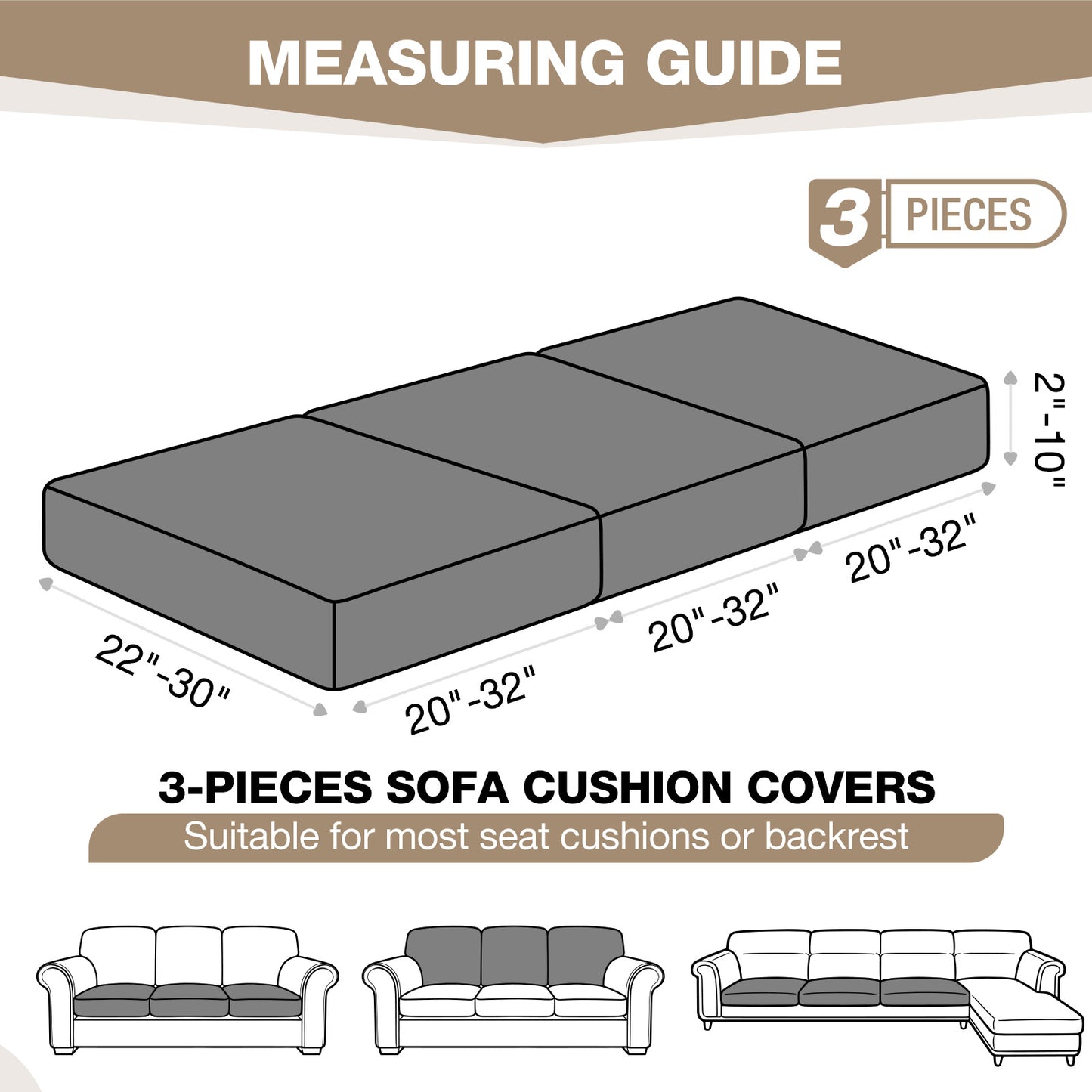 TAOCOCO Couch Cushion Covers 3 Pieces Polyester Stretch Couch Covers for 3 Cushion Couch