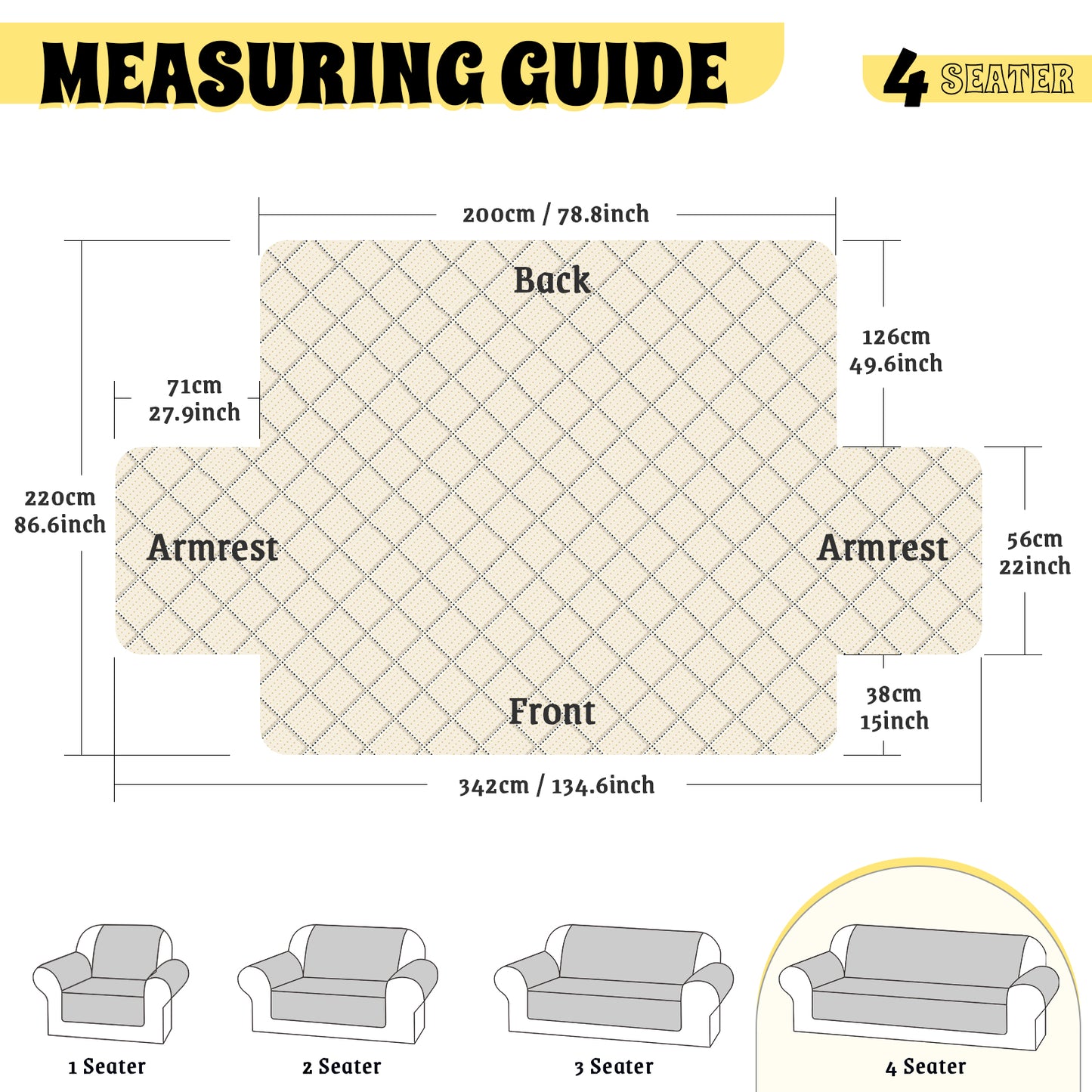 TAOCOCO Sofa Protector 100% Waterproof Sofa Covers 4 Seater,Sofa Slipcovers with Storage Pockets,Anti Slip Couch Covers(Sky Blue)