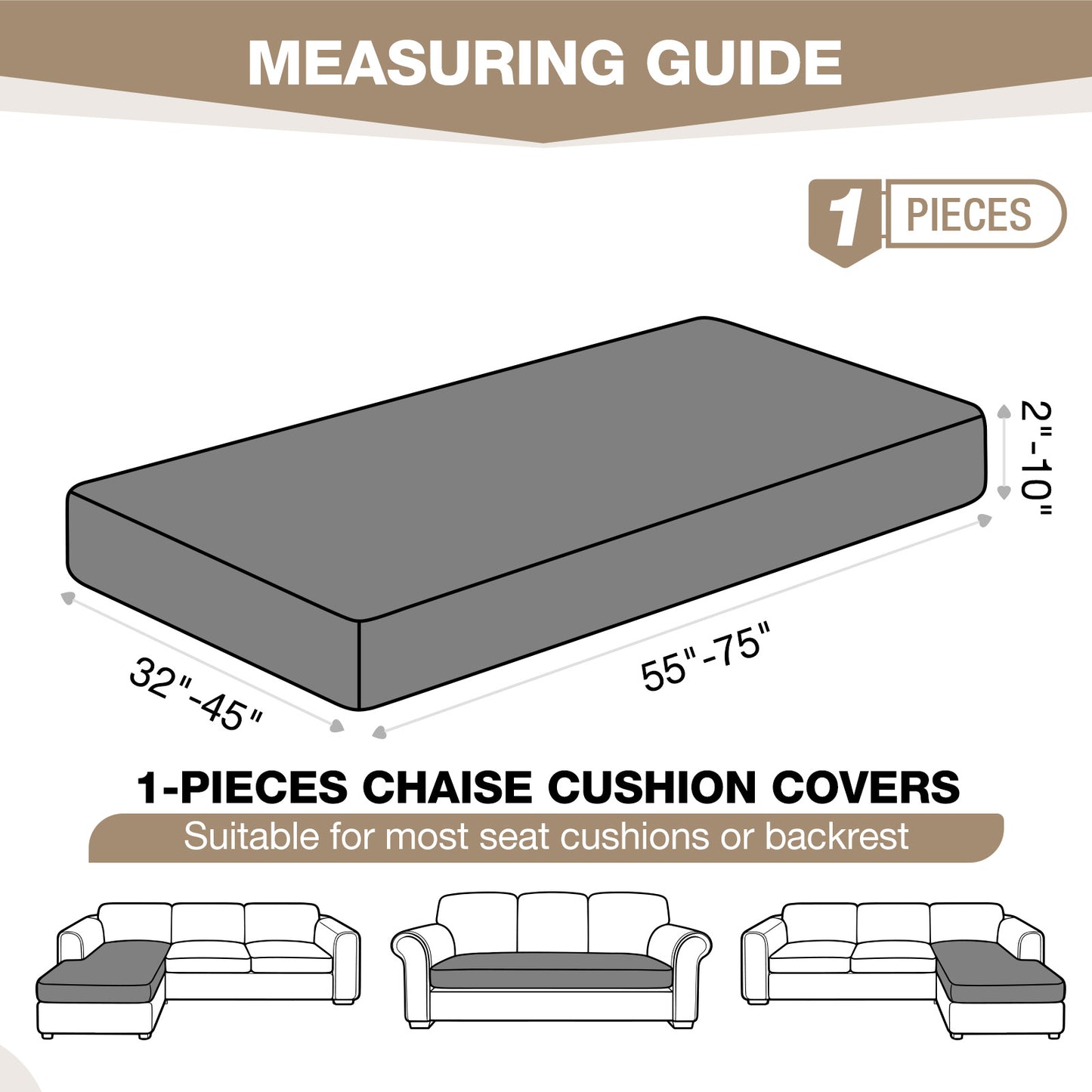 TAOCOCO 1 Piece Stretch Polyester Couch Cushion Covers for L-Shaped Sectional Chaise Sofa