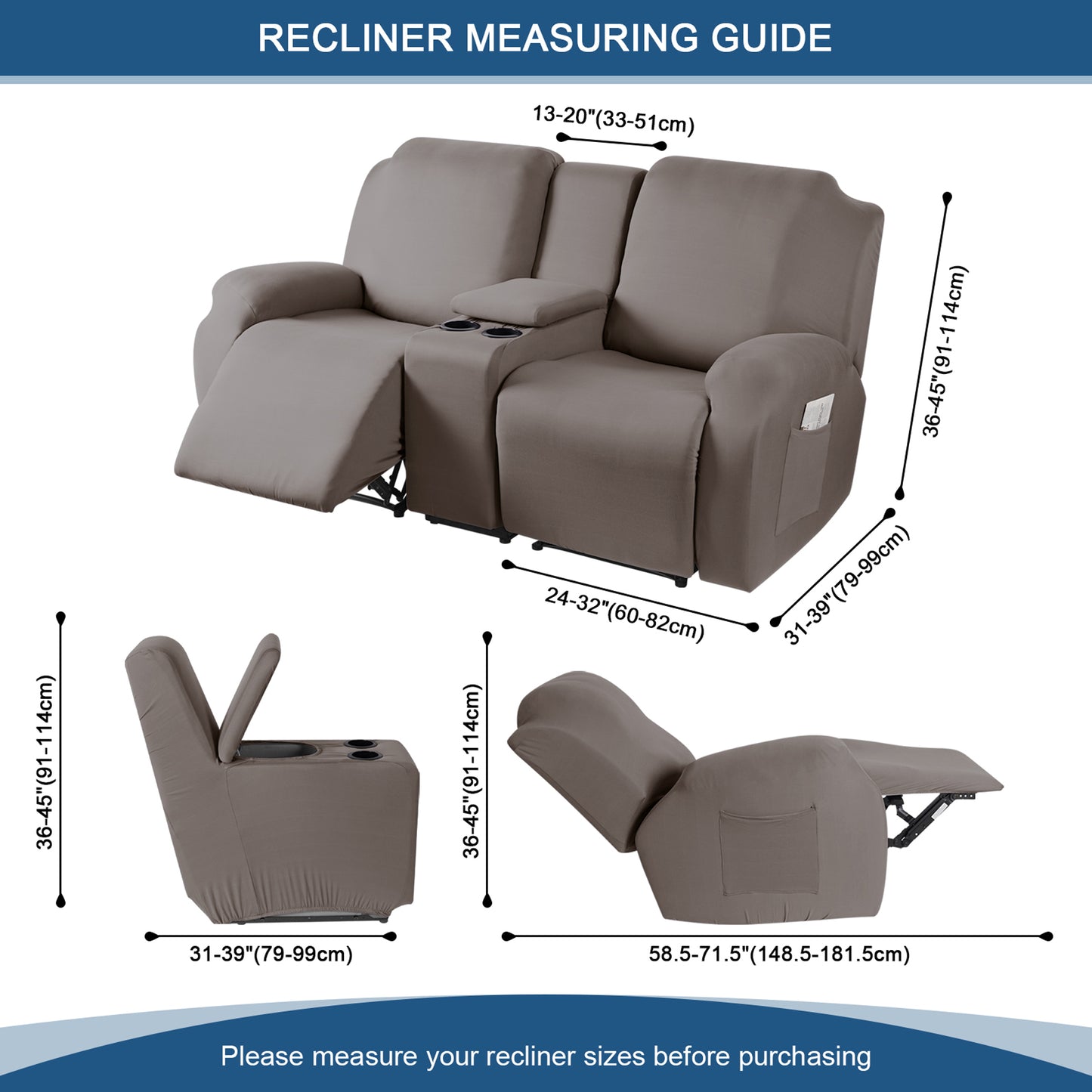 MMAMYZK-Recliner Loveseat Sofa Slipcover with Console Reclining Couch Cover