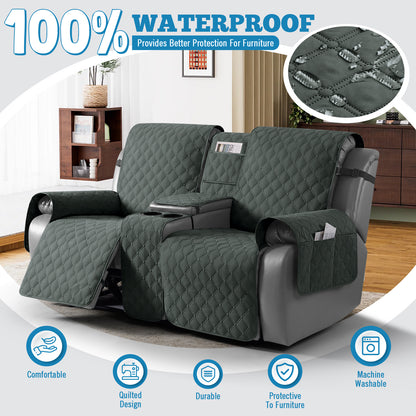 TAOCOCO 100% Waterproof Loveseat Recliner Cover with Center Console,  Washable Split Sofa Cover Protector for Pets Kids