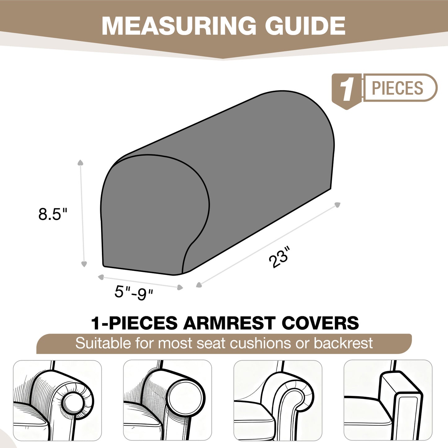 TAOCOCO Sofa Arm Covers 2 Pieces Stretch Armrest Cover for 3 Cushion Sofa Sectional L Shape Couch