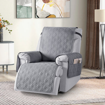 TAOCOCO 1 Seater Recliner Sofa Cover - Waterproof & Anti-Slip Armchair Slipcover - Reclining Chair Protector with Storage Pockets - Washable Furniture Cover for Dogs & Cats (Light Grey,20“ Seat Width)