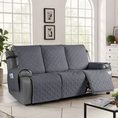 TAOCOCO 3 Seater Recliner Sofa Cover - Waterproof & Anti-Slip Armchair Slipcover - Reclining Chair Protector with Storage Pockets - Washable Furniture Cover for Dogs & Cats (Drak Grey)