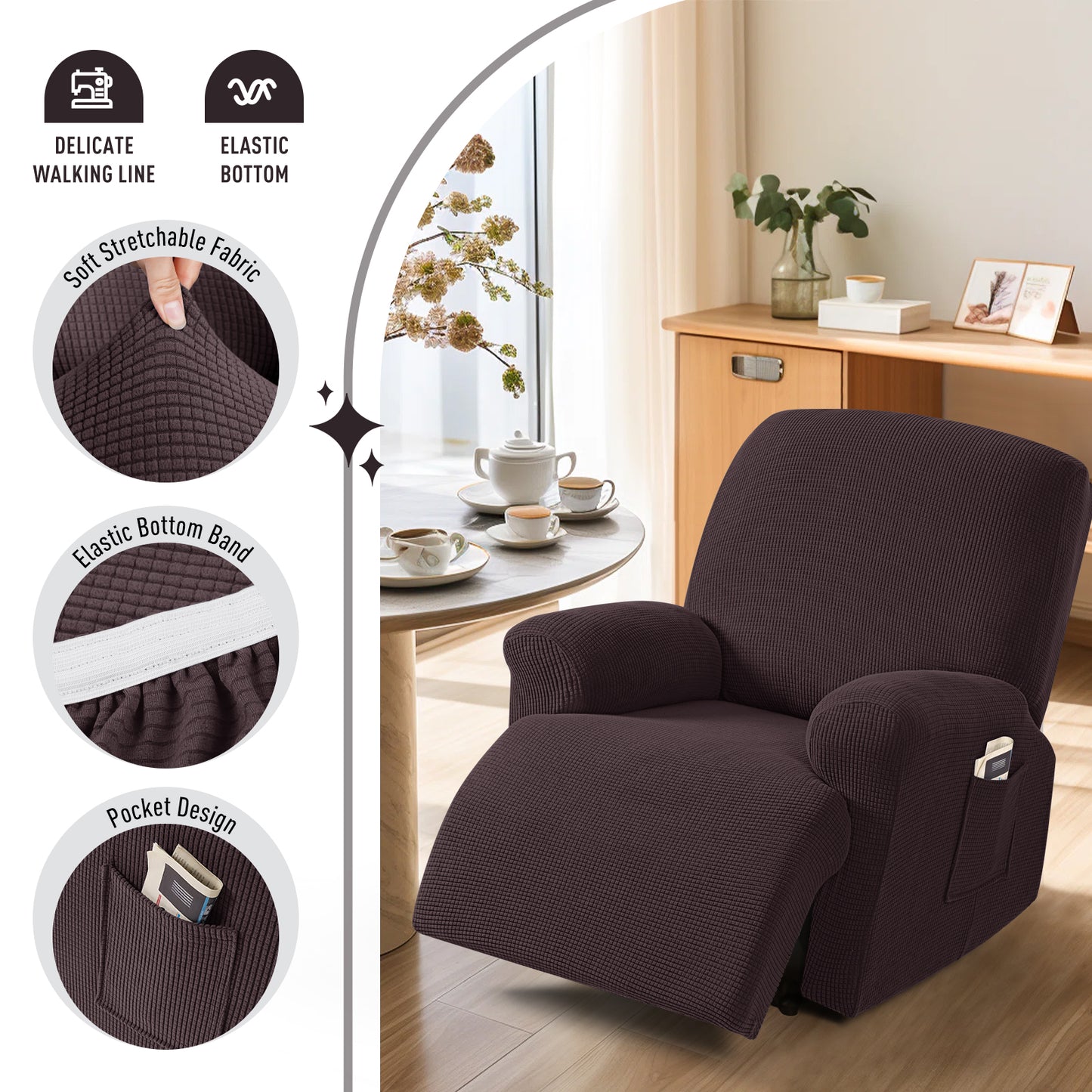 TAOCOCO Oversized 1-Seater Stretch Recliner Cover, Soft Jacquard Couch Protector