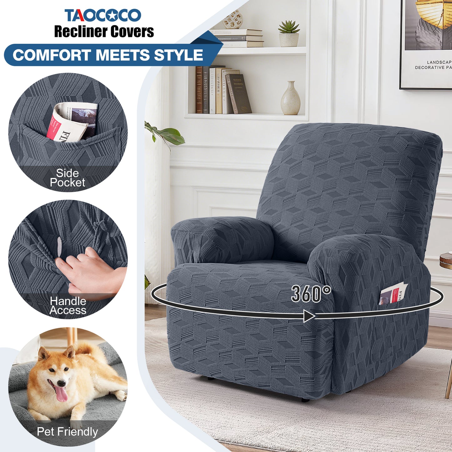 TAOCOCO Stretch Recliner Chair Covers Pet Friendly- 1 Seater / 1 XL Seater / 2 Seater /2 XL Seater / 3 Seater