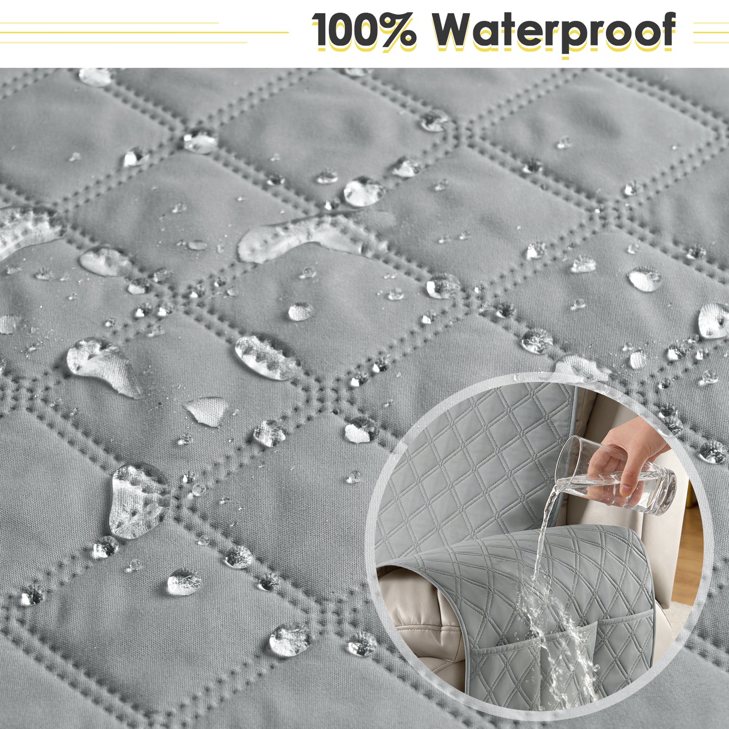 TAOCOCO 3 Seater Recliner Covers,Armchair Slipcovers,Waterproof Recliner Protector,Armchair Covers with Pockets,Anti Slip Reclining Sofa Covers,Arm Chair Covers for Pets/Dogs (Light Grey)