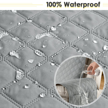 TAOCOCO 3 Seater Recliner Covers,Armchair Slipcovers,Waterproof Recliner Protector,Armchair Covers with Pockets,Anti Slip Reclining Sofa Covers,Arm Chair Covers for Pets/Dogs (Light Grey)